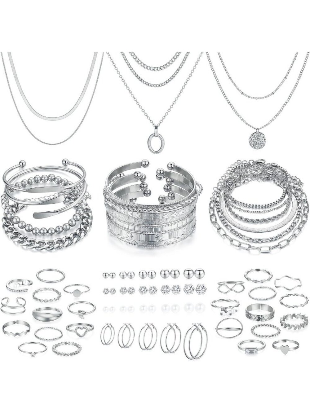 68 Pcs Elegant Gold Jewelry Set: Necklaces, Bracelets, Earrings & Rings Gift